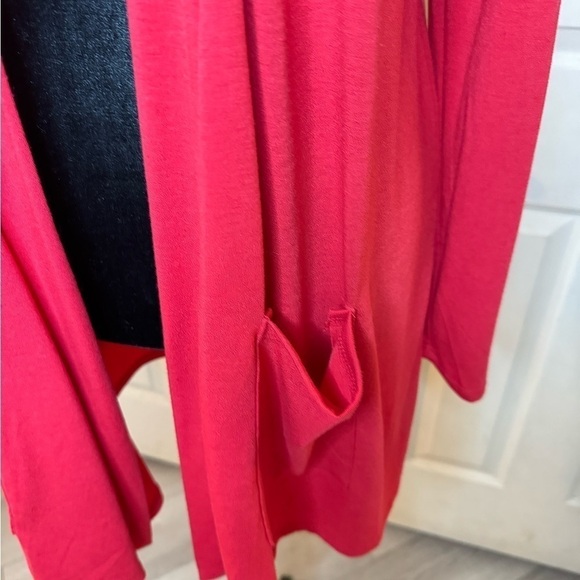 Zenana Premium Cardigan Red Large Slouch Pocket Jersey Knit Comfort Stretch - Picture 5 of 8